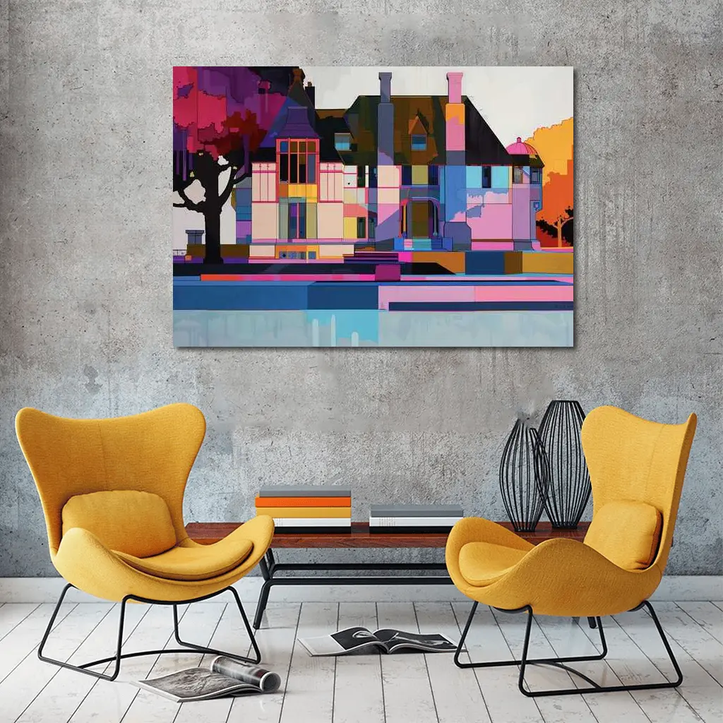 Colorful Geometric House Architecture Pop Art – Wall Art