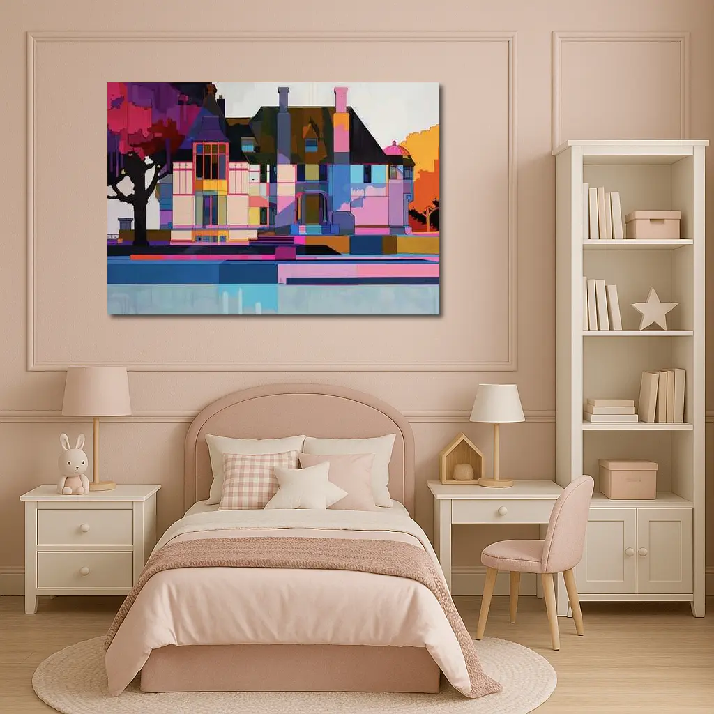 Colorful Geometric House Architecture Pop Art – Wall Art
