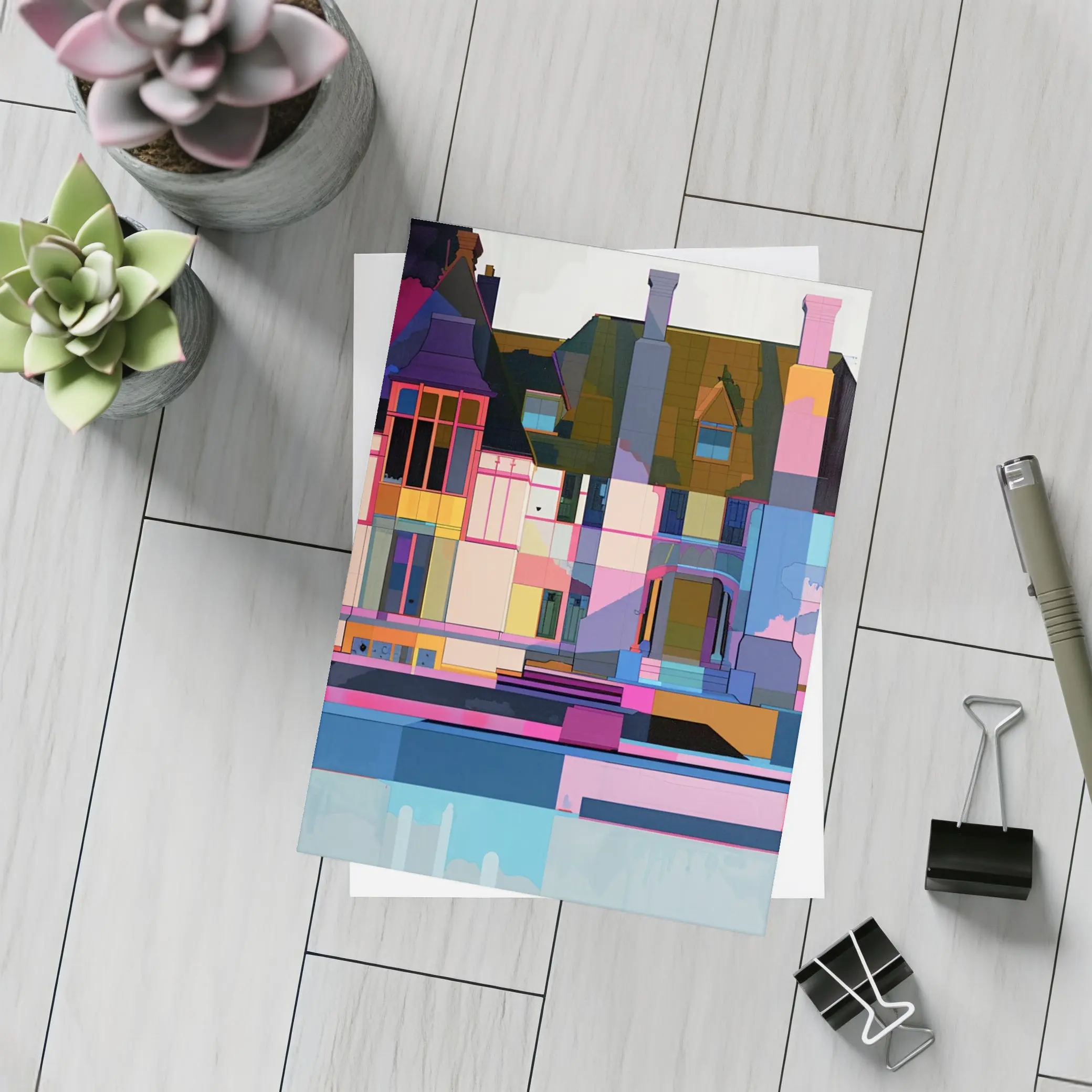 Colorful Geometric House Architecture Pop Art – Postcards