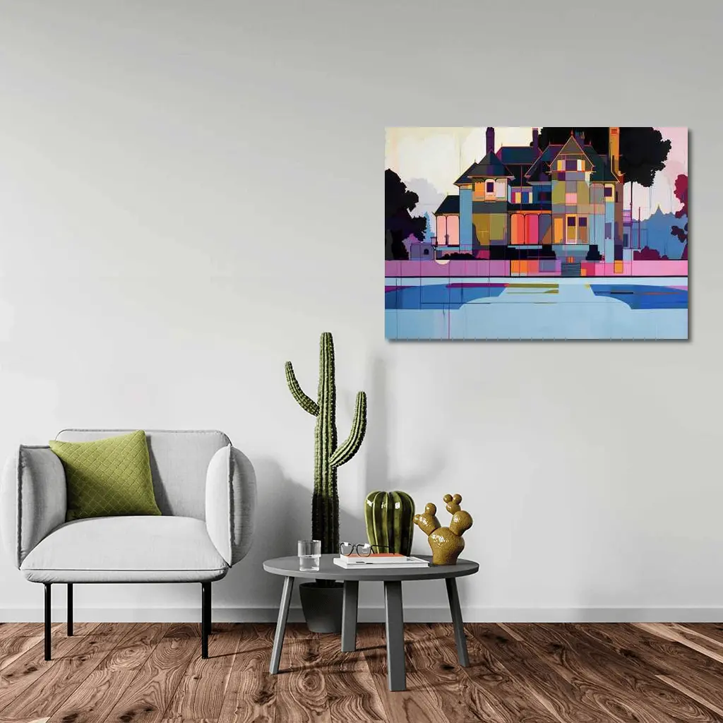 Victorian House Pool Geometric Pop Art – Wall Art
