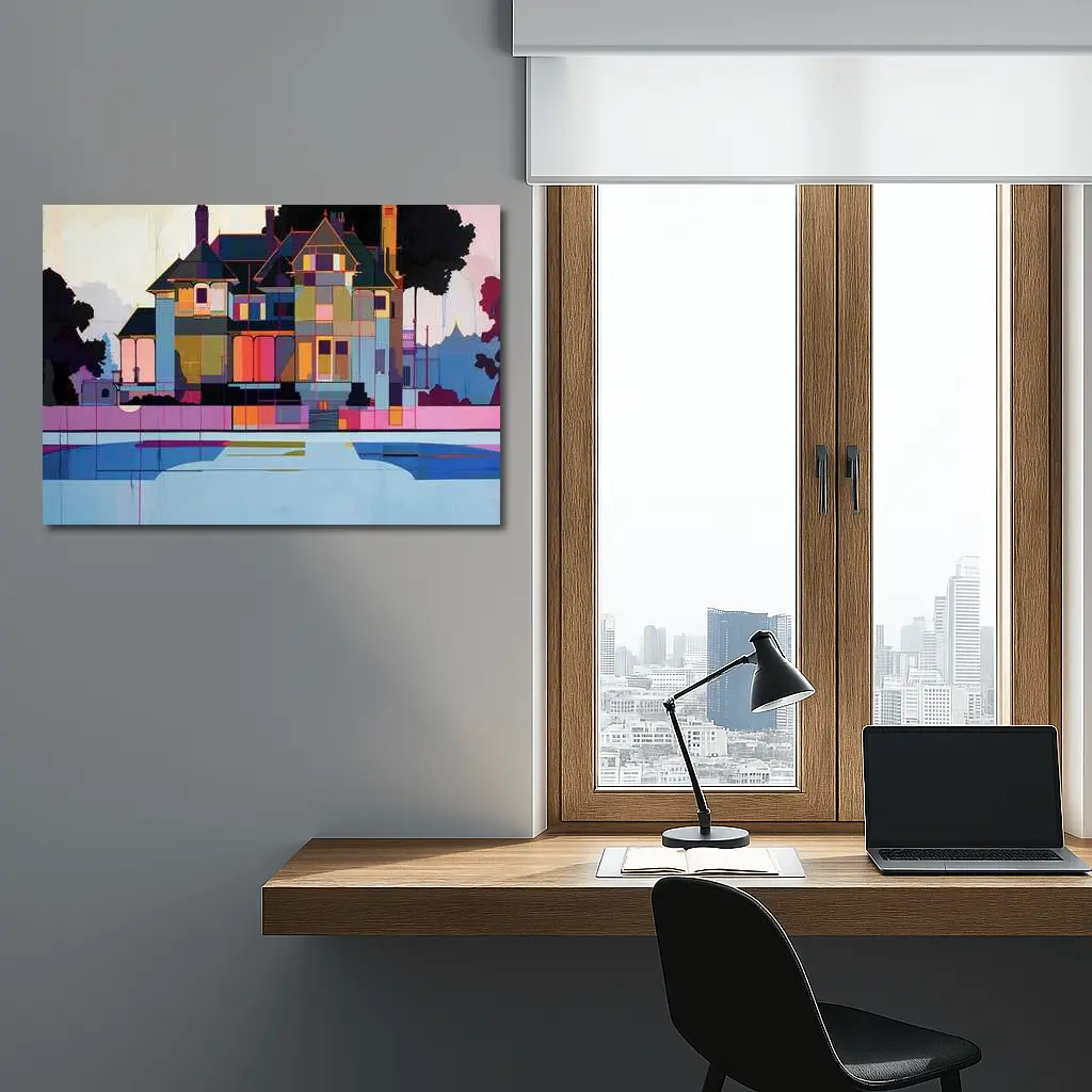Victorian House Pool Geometric Pop Art – Wall Art
