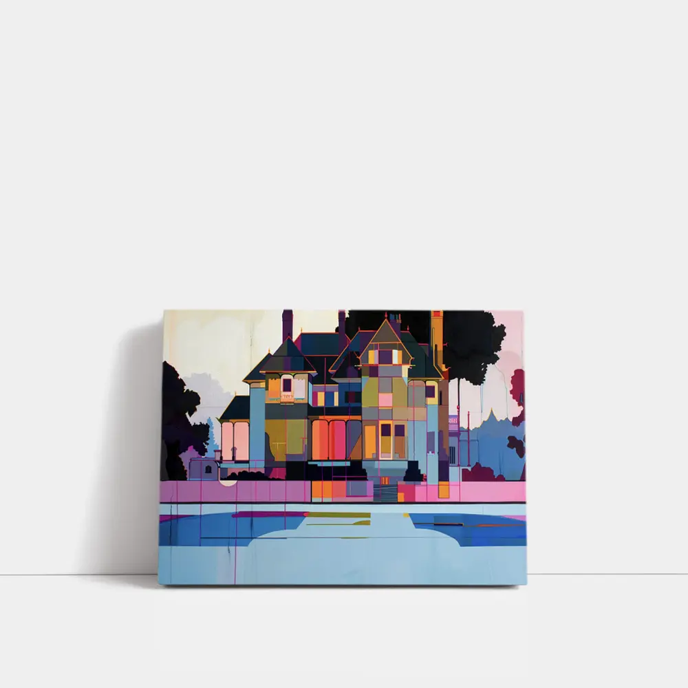 Victorian House Pool Geometric Pop Art – Wall Art