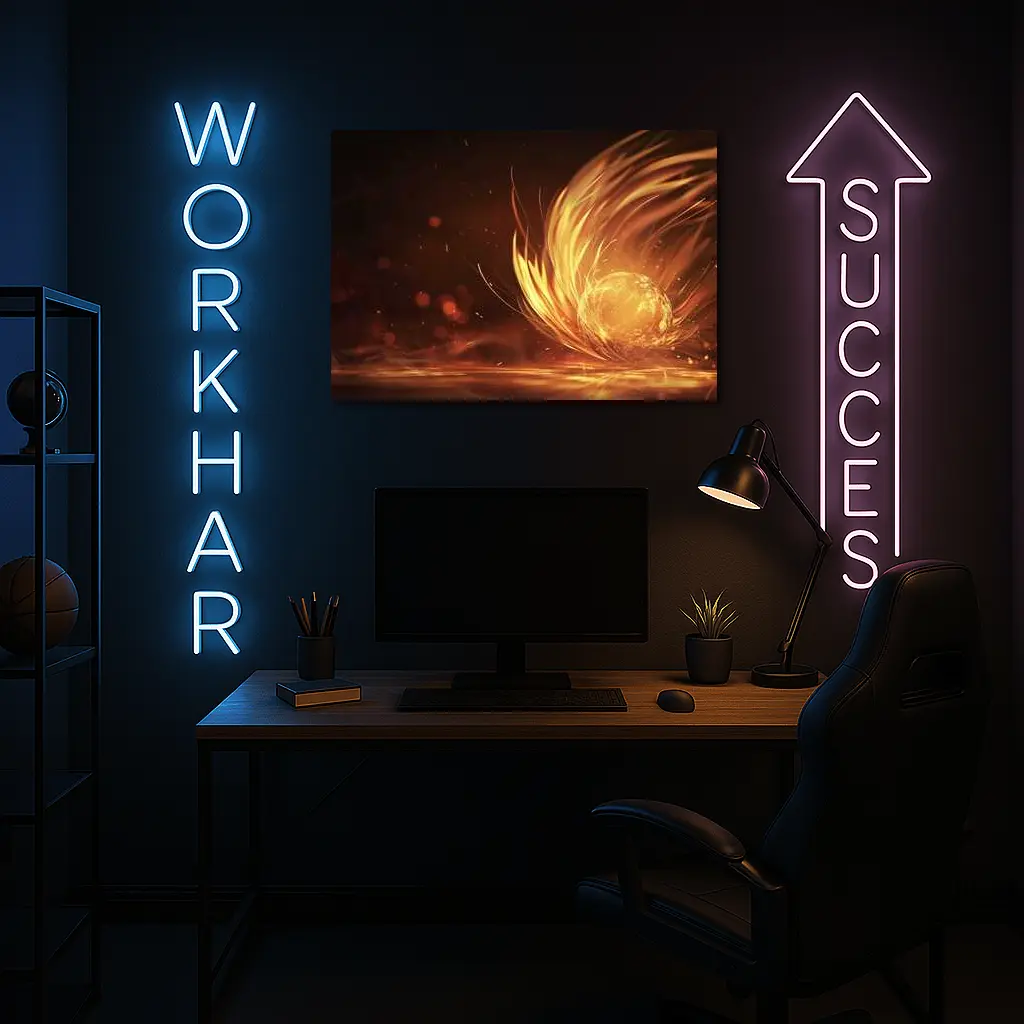 Fiery Golden Orb Abstract Dark Background – Wall Art
