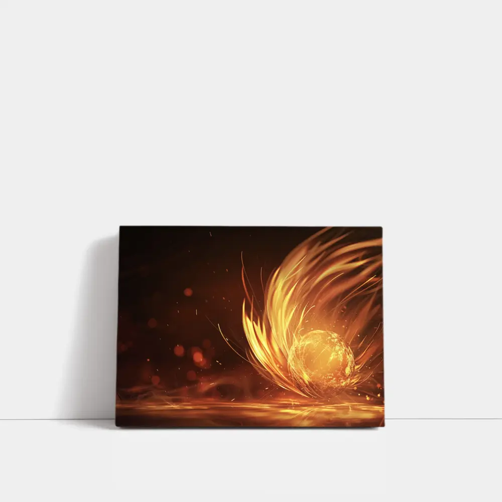 Fiery Golden Orb Abstract Dark Background – Wall Art