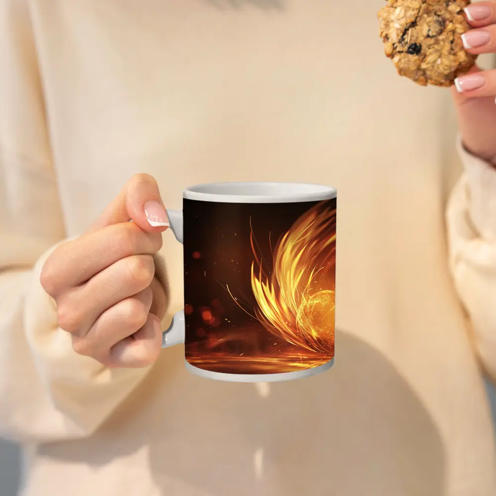 Fiery Golden Orb Abstract Dark Background – Mugs