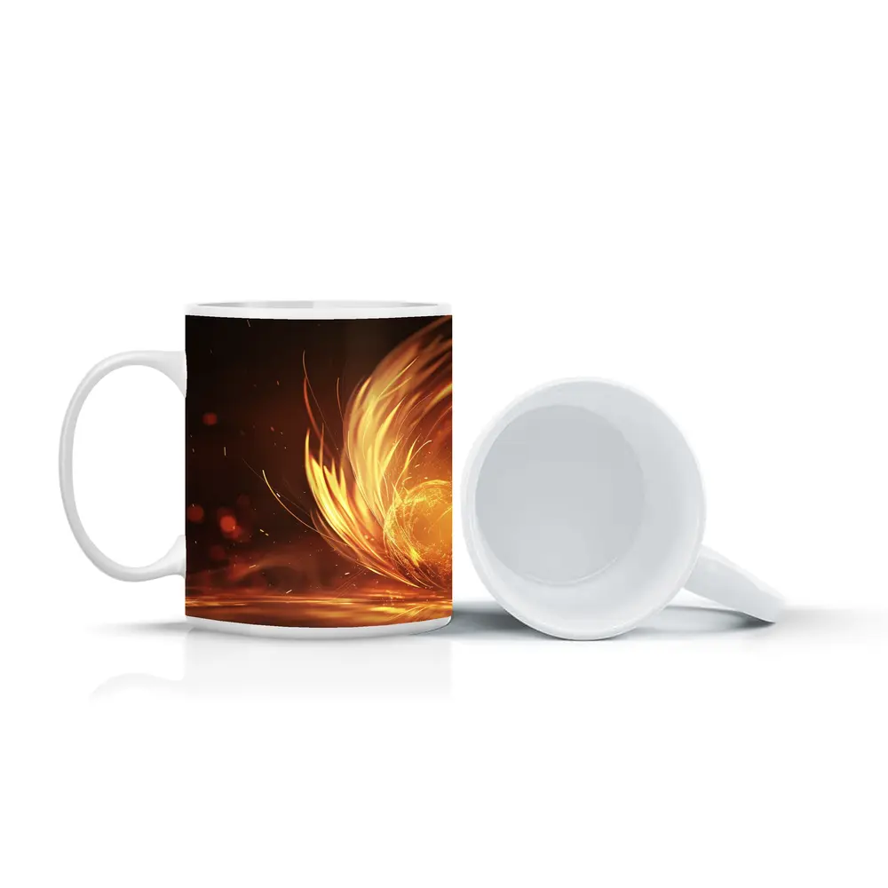 Fiery Golden Orb Abstract Dark Background – Mugs