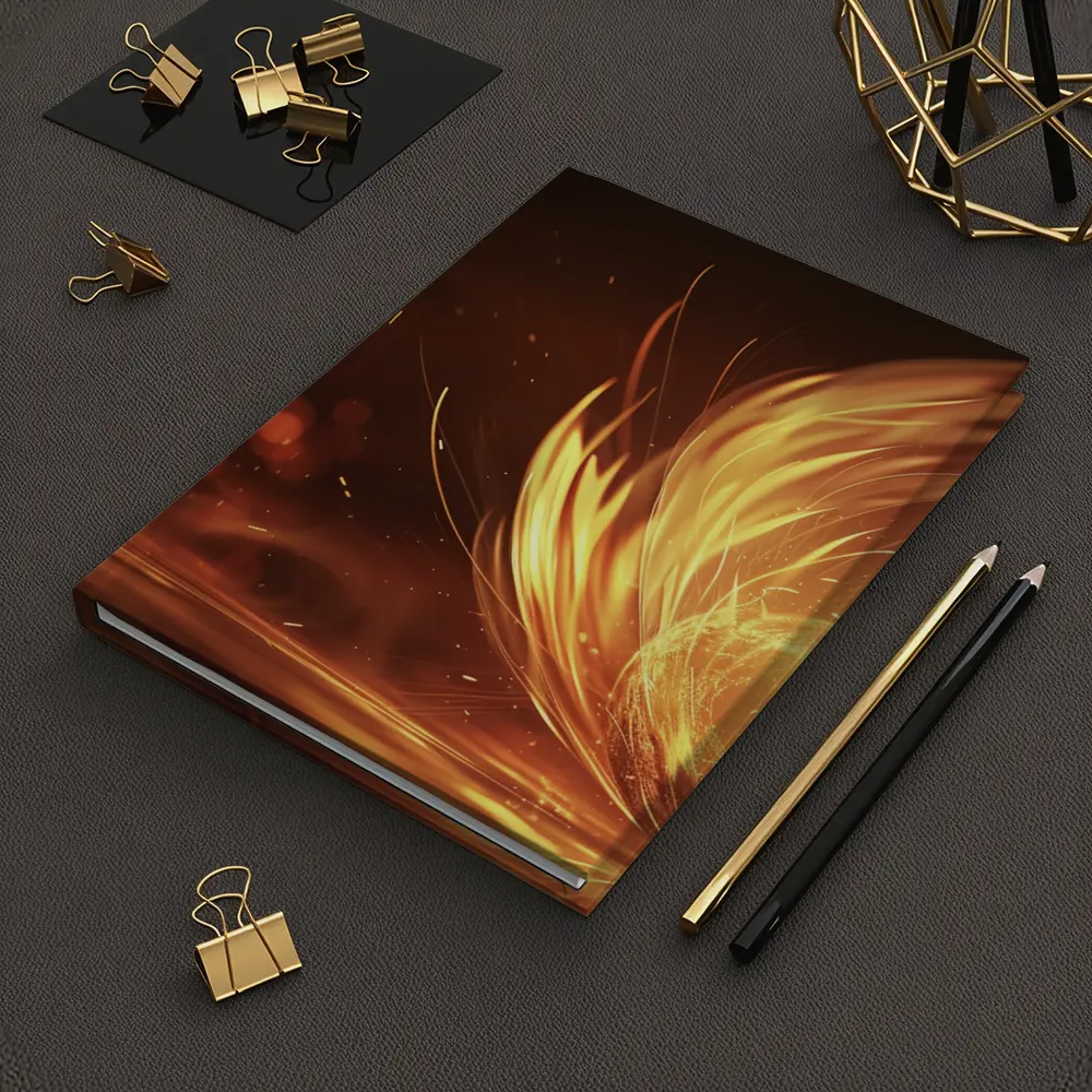 Fiery Golden Orb Abstract Dark Background – Notebooks