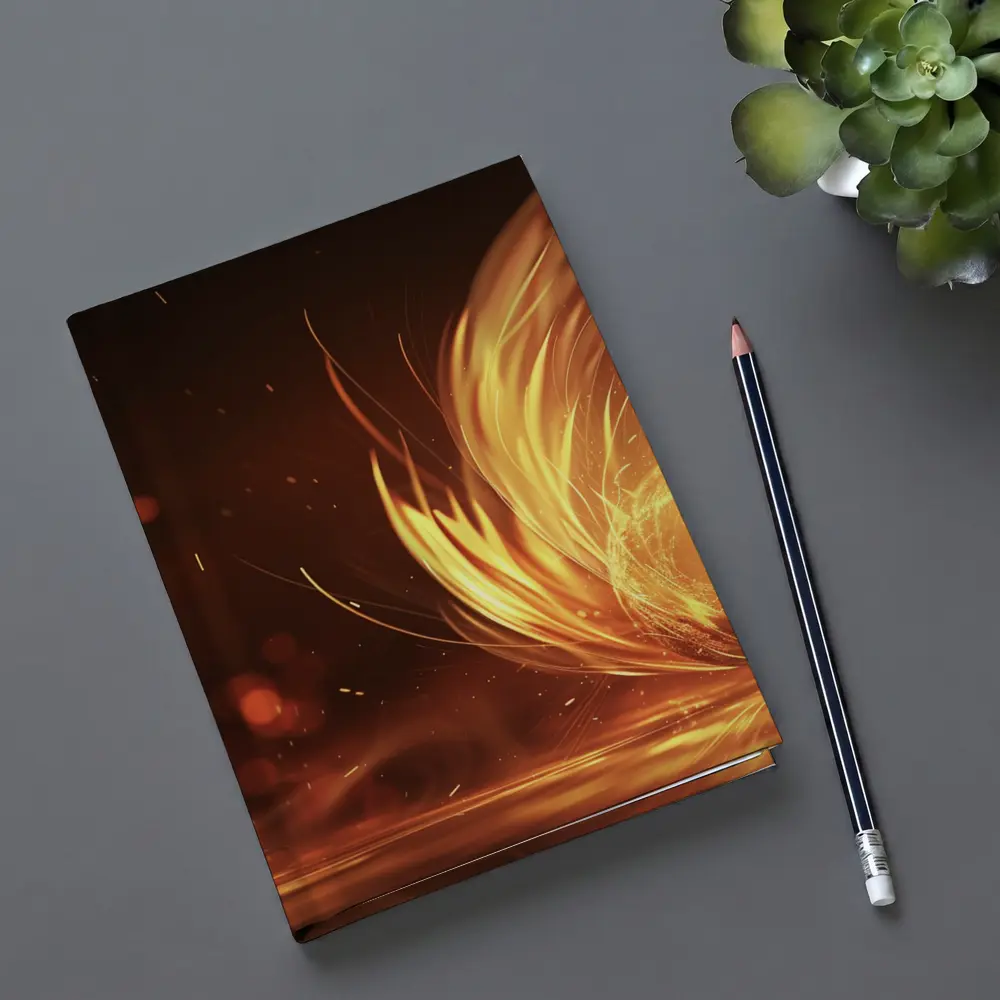 Fiery Golden Orb Abstract Dark Background – Notebooks