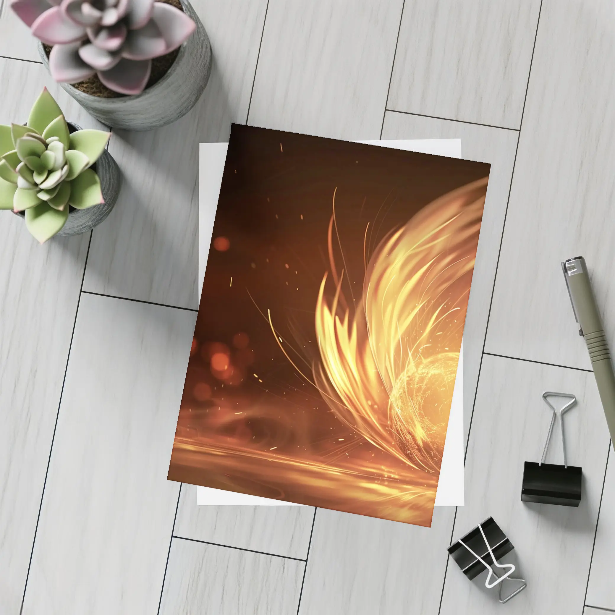 Fiery Golden Orb Abstract Dark Background – Postcards