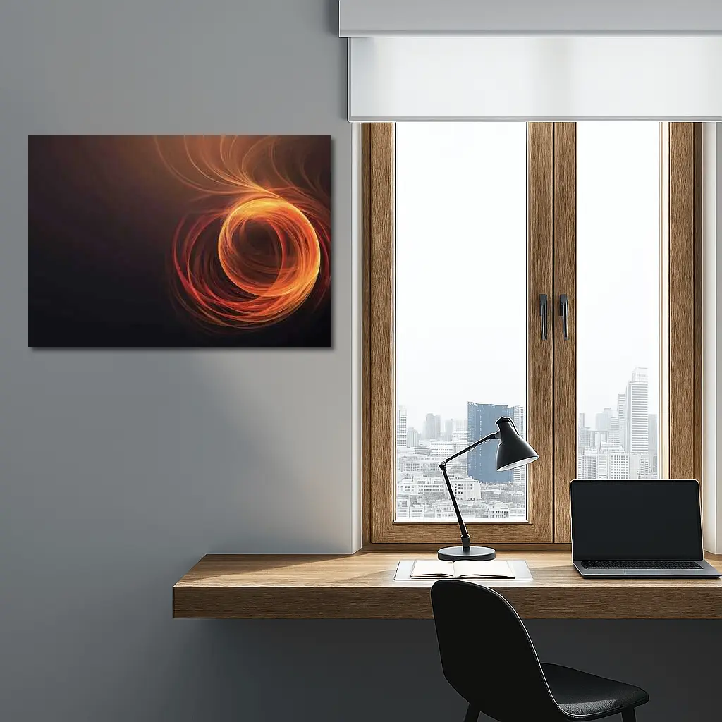Orange Fire Spiral Abstract Dark Background – Wall Art