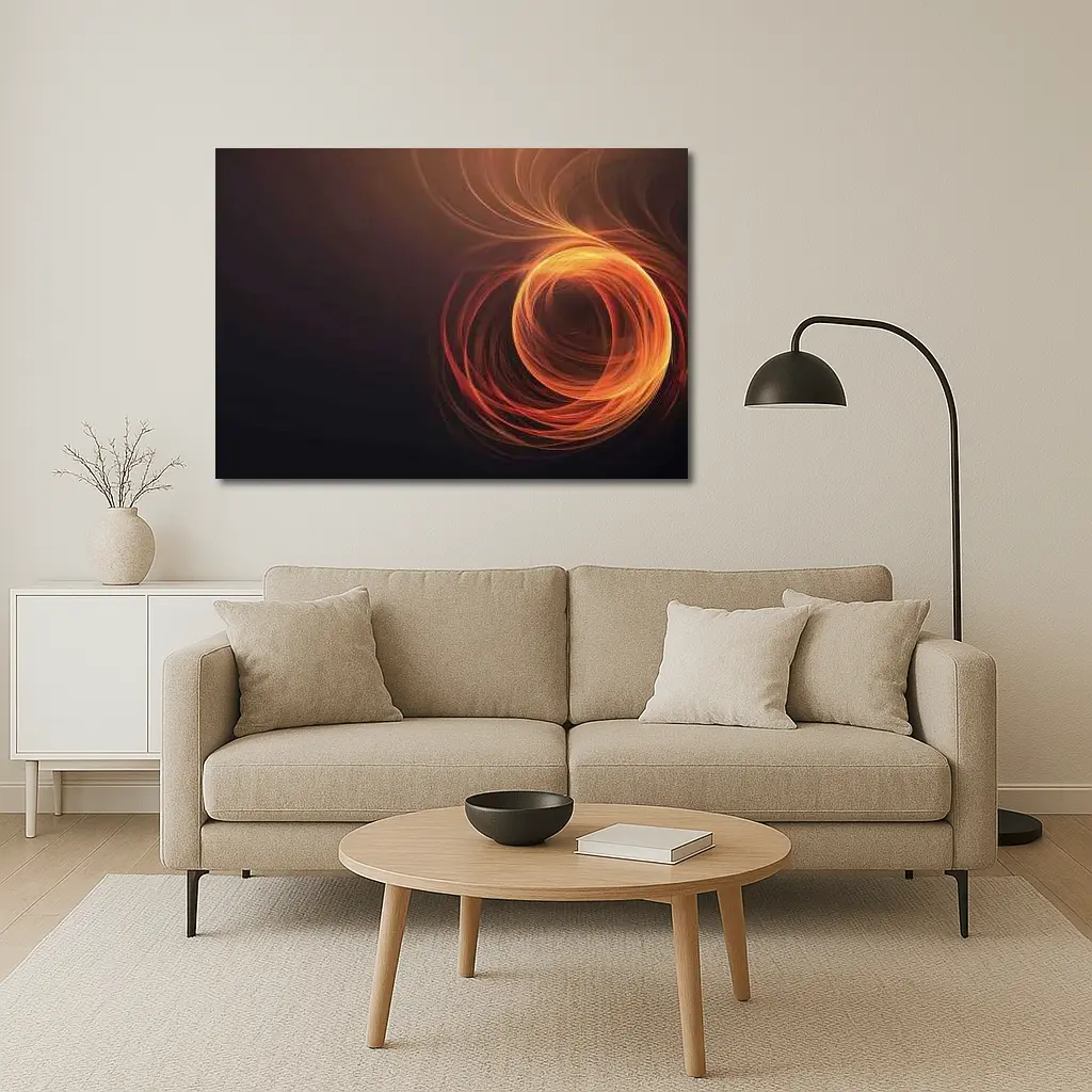 Orange Fire Spiral Abstract Dark Background – Wall Art