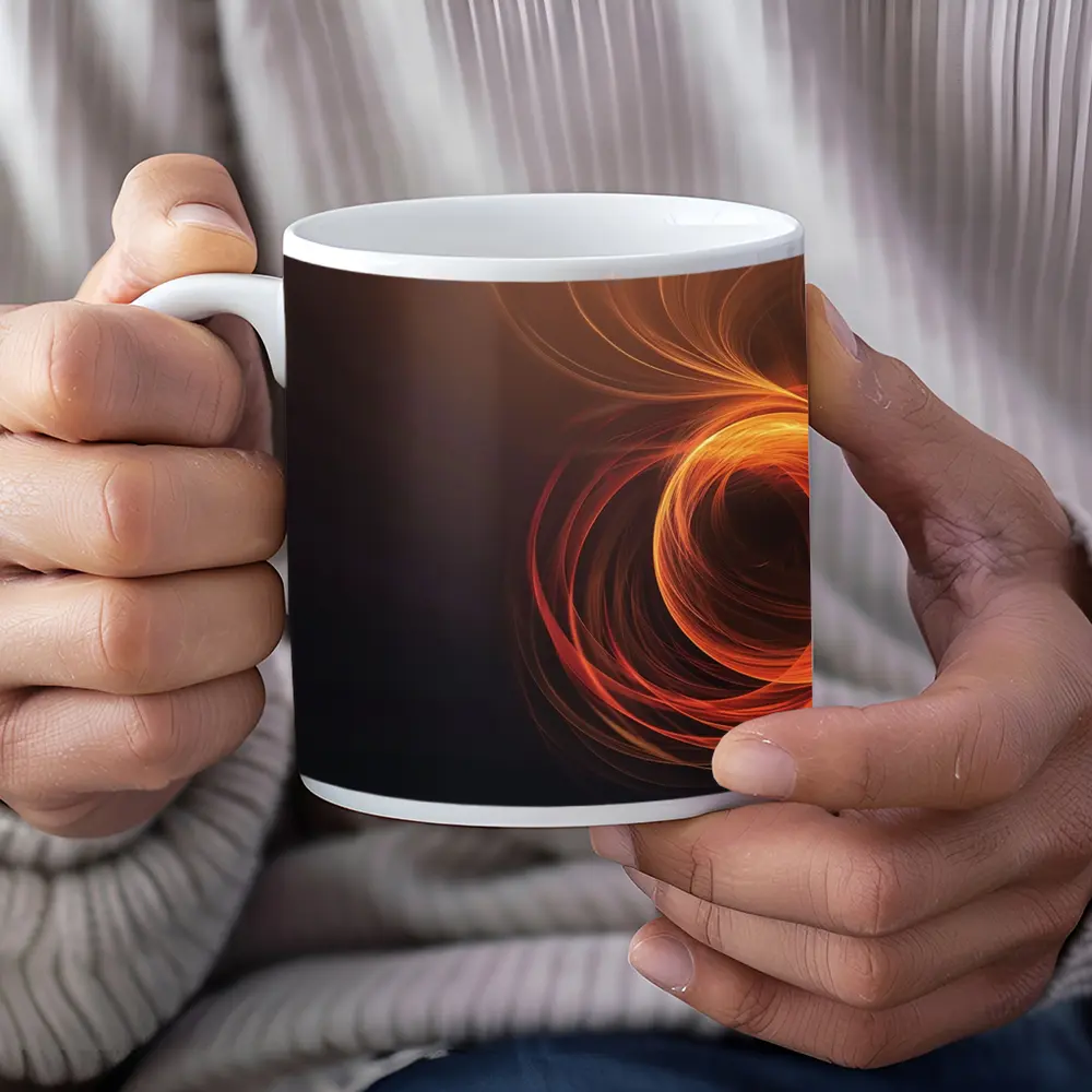 Orange Fire Spiral Abstract Dark Background – Mugs