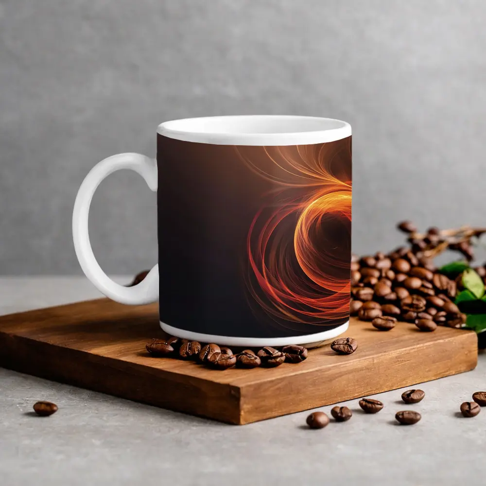 Orange Fire Spiral Abstract Dark Background – Mugs
