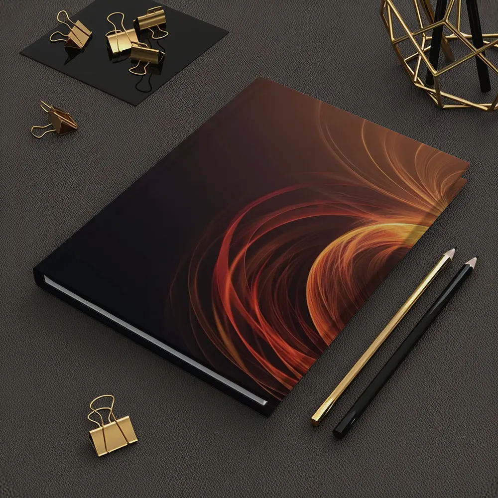 Orange Fire Spiral Abstract Dark Background – Notebooks
