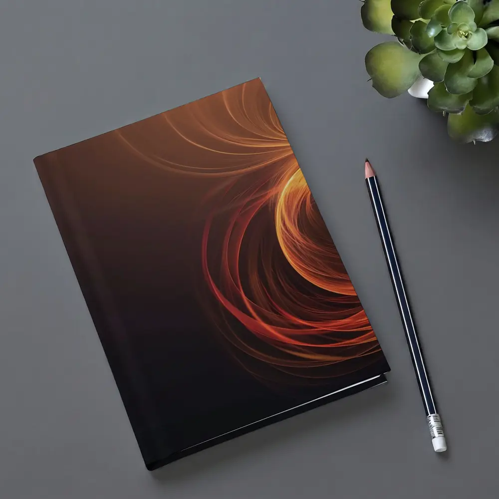 Orange Fire Spiral Abstract Dark Background – Notebooks