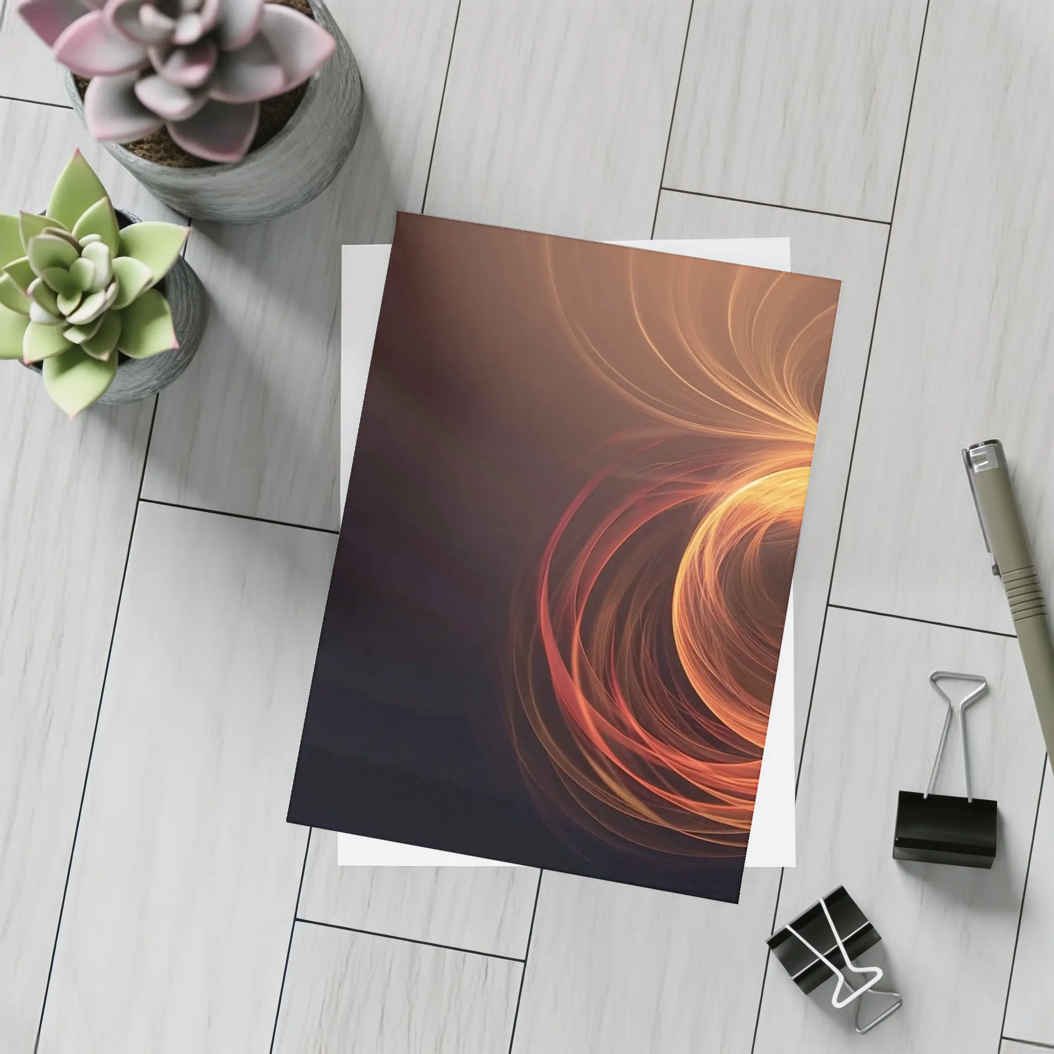 Orange Fire Spiral Abstract Dark Background – Postcards