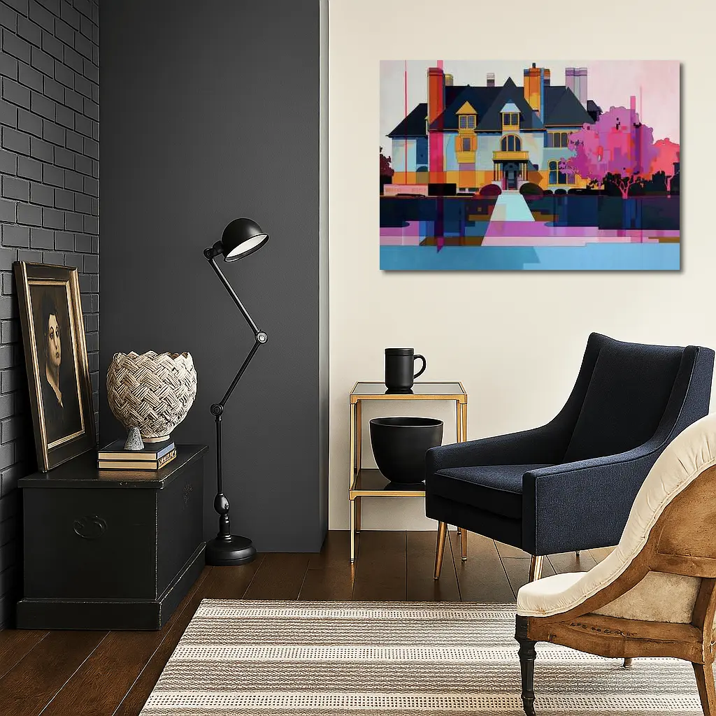 Victorian Mansion Geometric Flat Art Style – Wall Art
