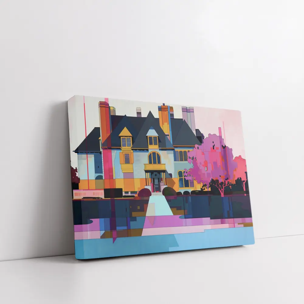 Victorian Mansion Geometric Flat Art Style – Wall Art