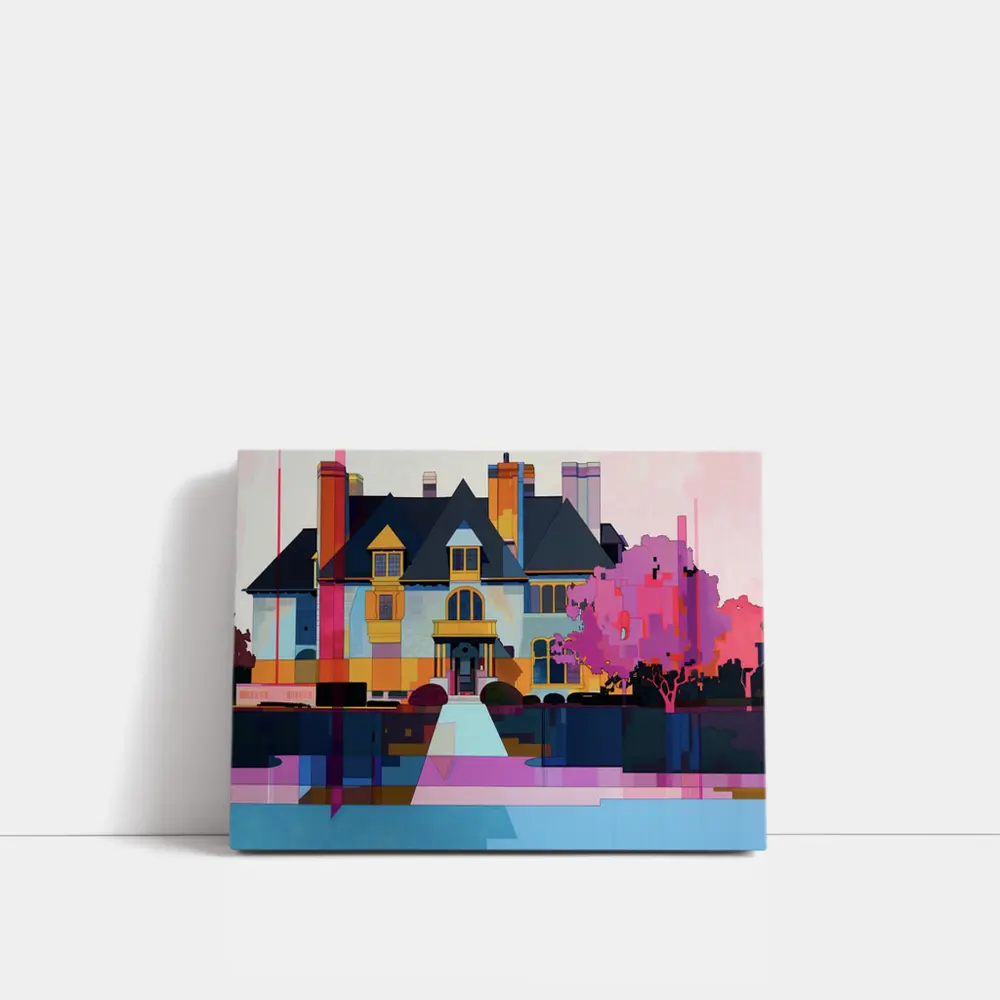 Victorian Mansion Geometric Flat Art Style – Wall Art