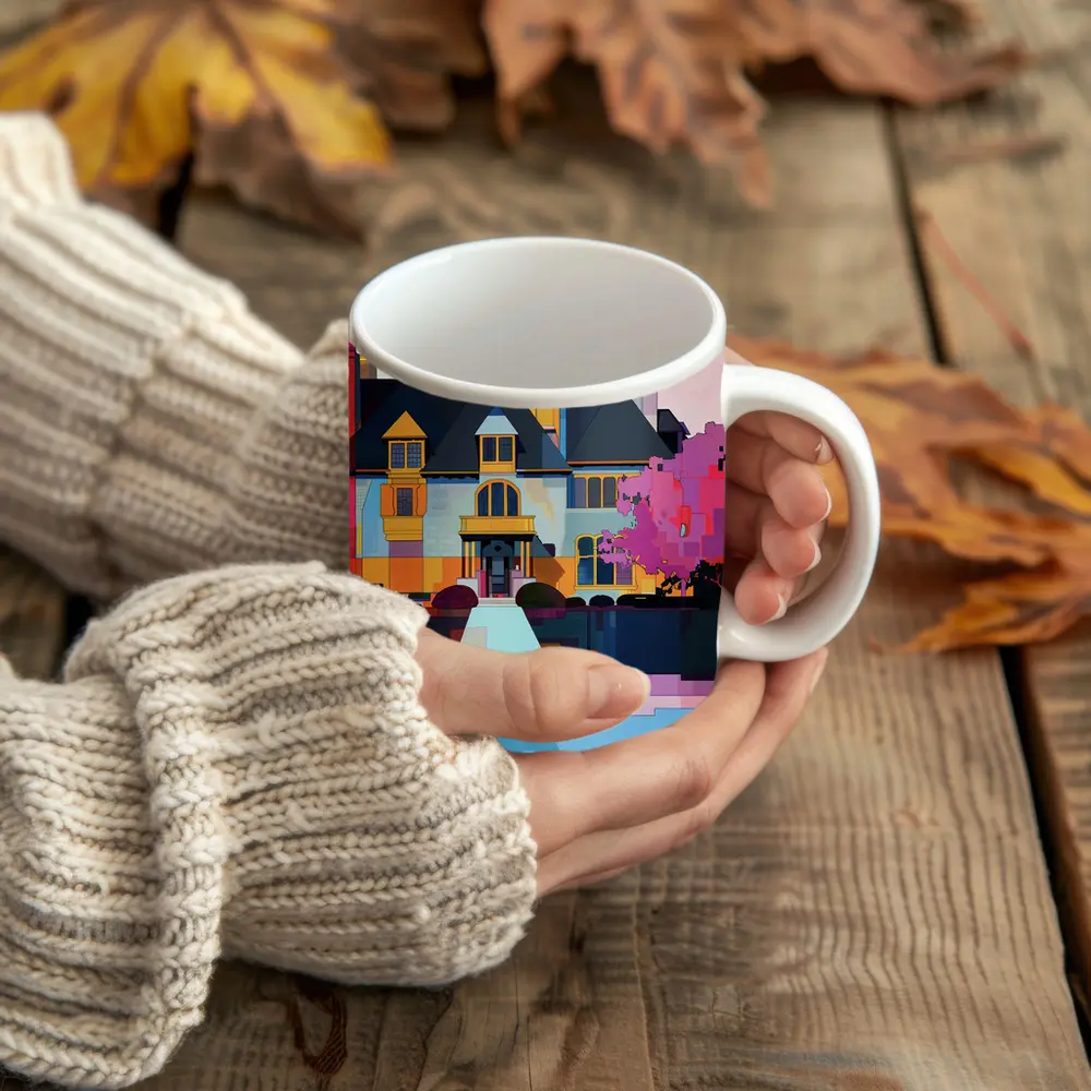 Victorian Mansion Geometric Flat Art Style – Mugs
