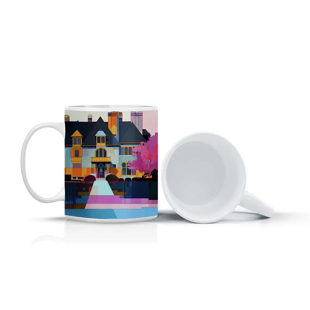 Victorian Mansion Geometric Flat Art Style – Mugs