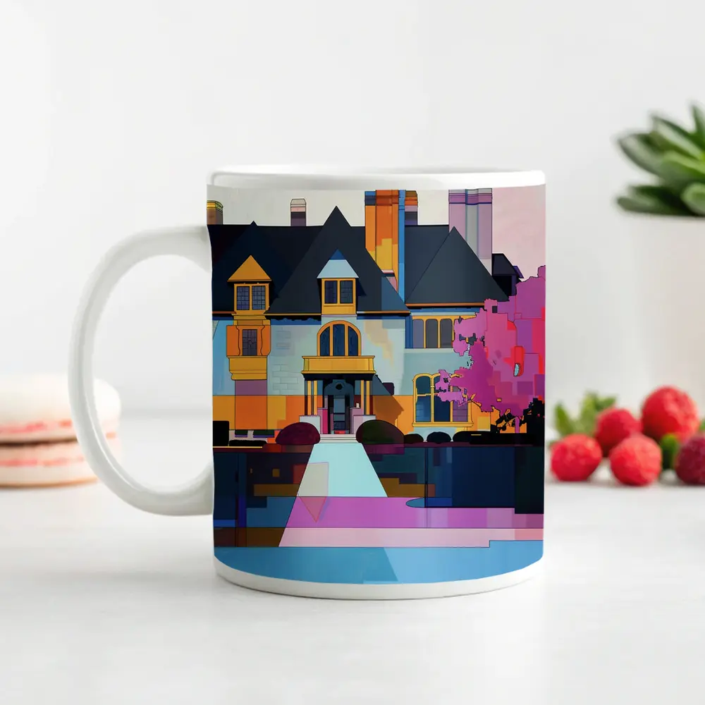 Victorian Mansion Geometric Flat Art Style – Mugs