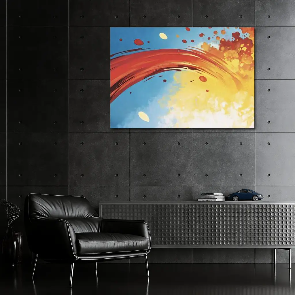 Red Abstract Swirl Blue Yellow Background – Wall Art