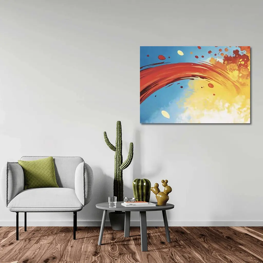 Red Abstract Swirl Blue Yellow Background – Wall Art