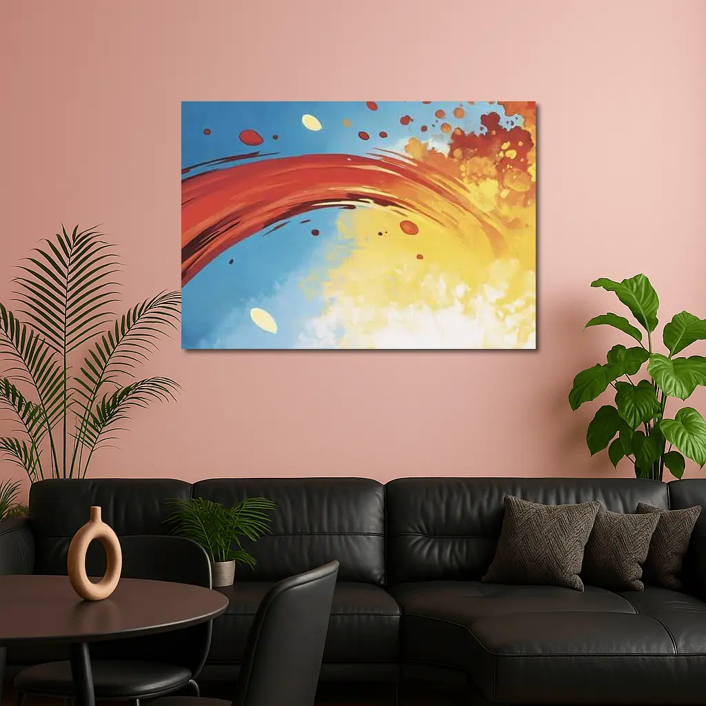 Red Abstract Swirl Blue Yellow Background – Wall Art