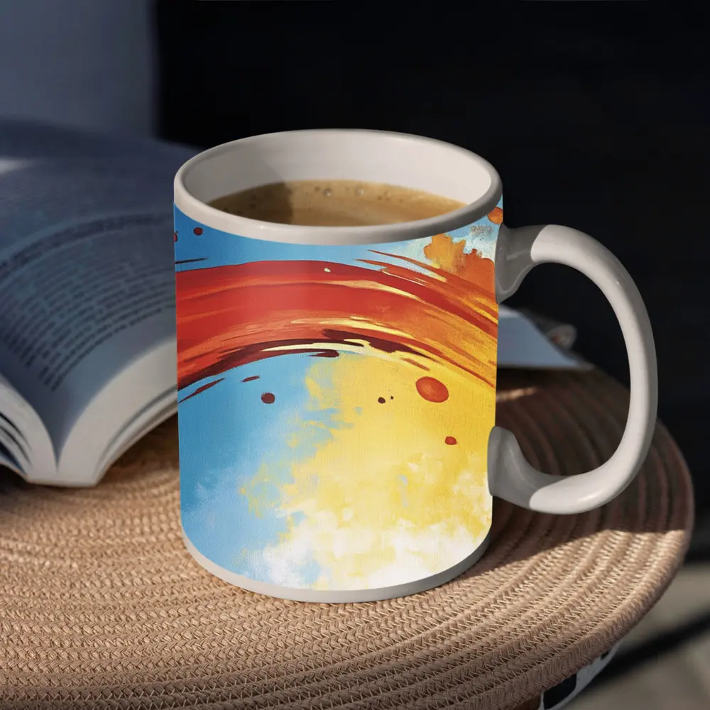 Red Abstract Swirl Blue Yellow Background – Mugs