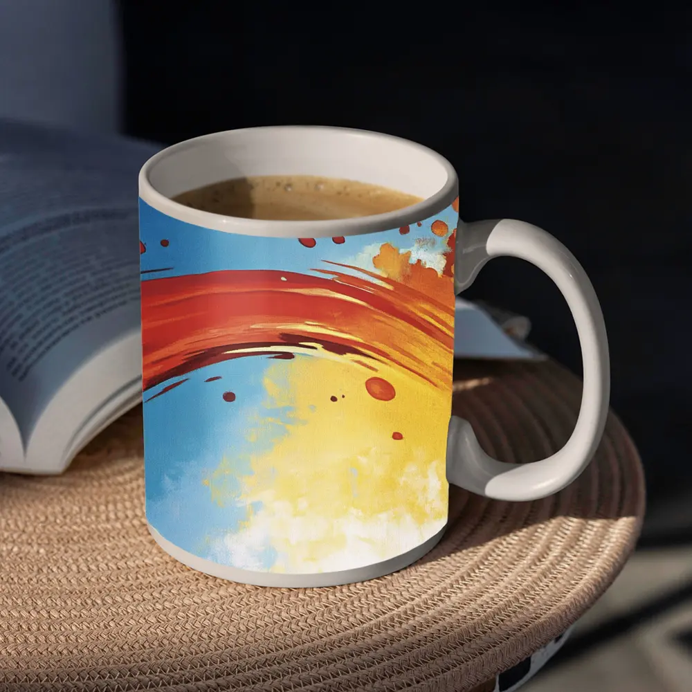 Red Abstract Swirl Blue Yellow Background – Mugs