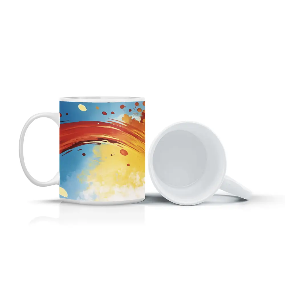 Red Abstract Swirl Blue Yellow Background – Mugs