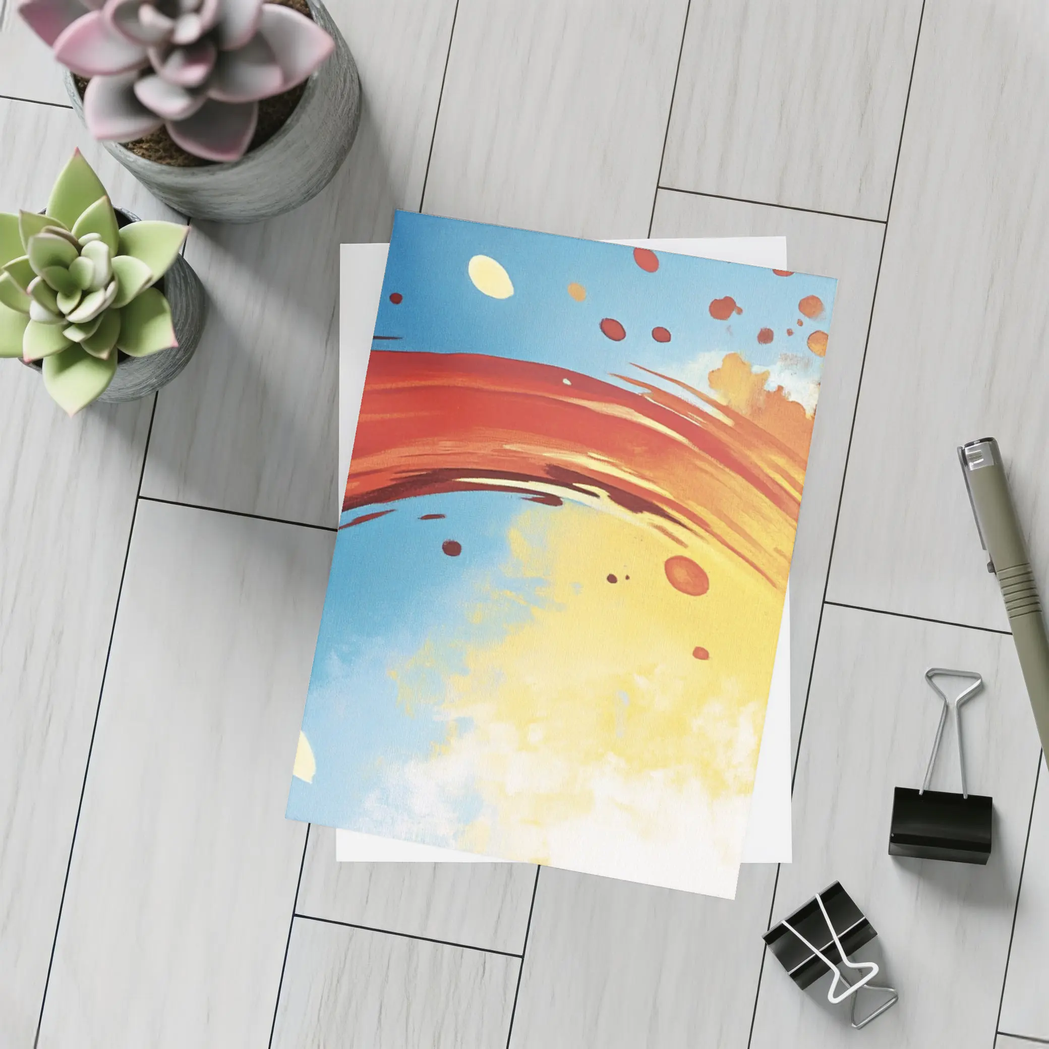 Red Abstract Swirl Blue Yellow Background – Postcards