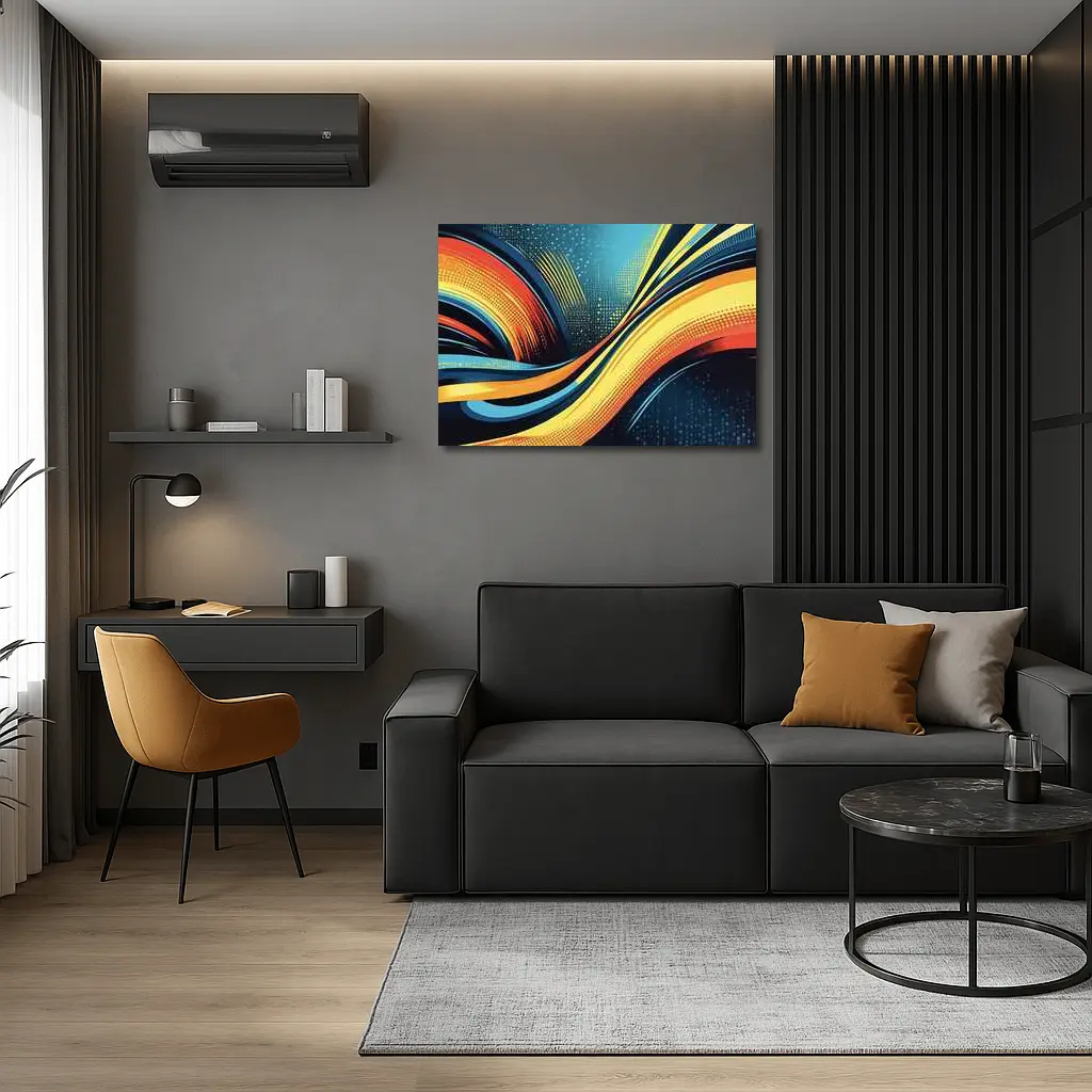 Bold Wave Abstract Art Blue Orange – Wall Art