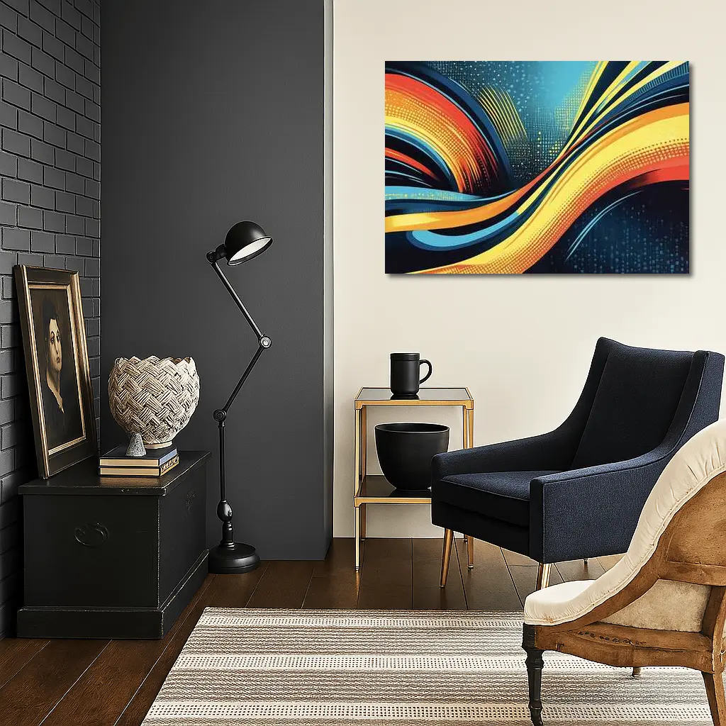 Bold Wave Abstract Art Blue Orange – Wall Art