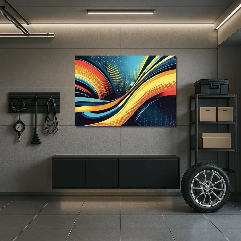 Bold Wave Abstract Art Blue Orange – Wall Art