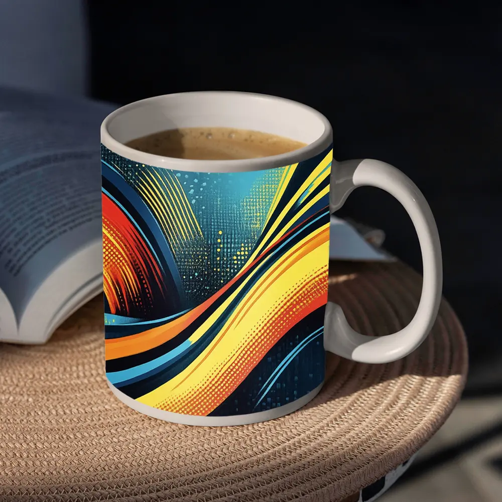 Bold Wave Abstract Art Blue Orange – Mugs