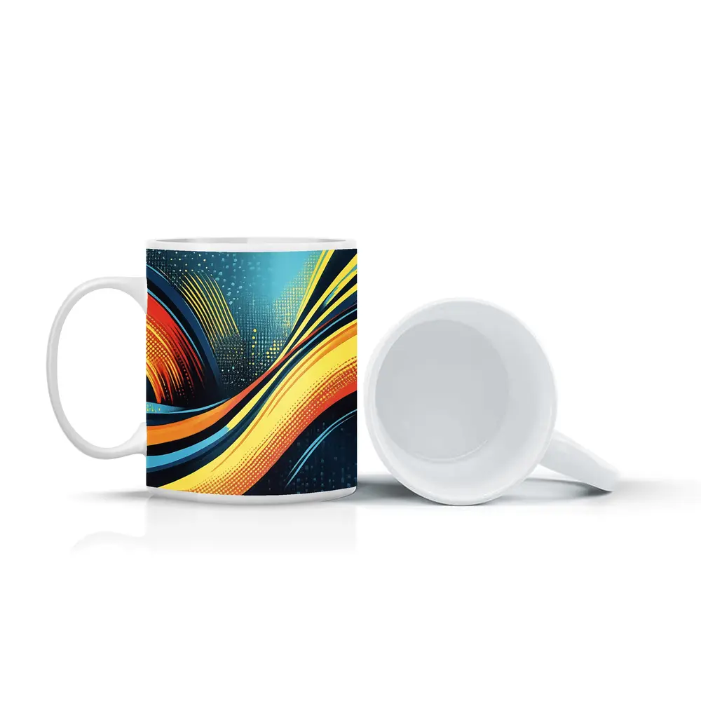 Bold Wave Abstract Art Blue Orange – Mugs