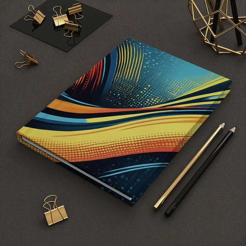 Bold Wave Abstract Art Blue Orange – Notebooks