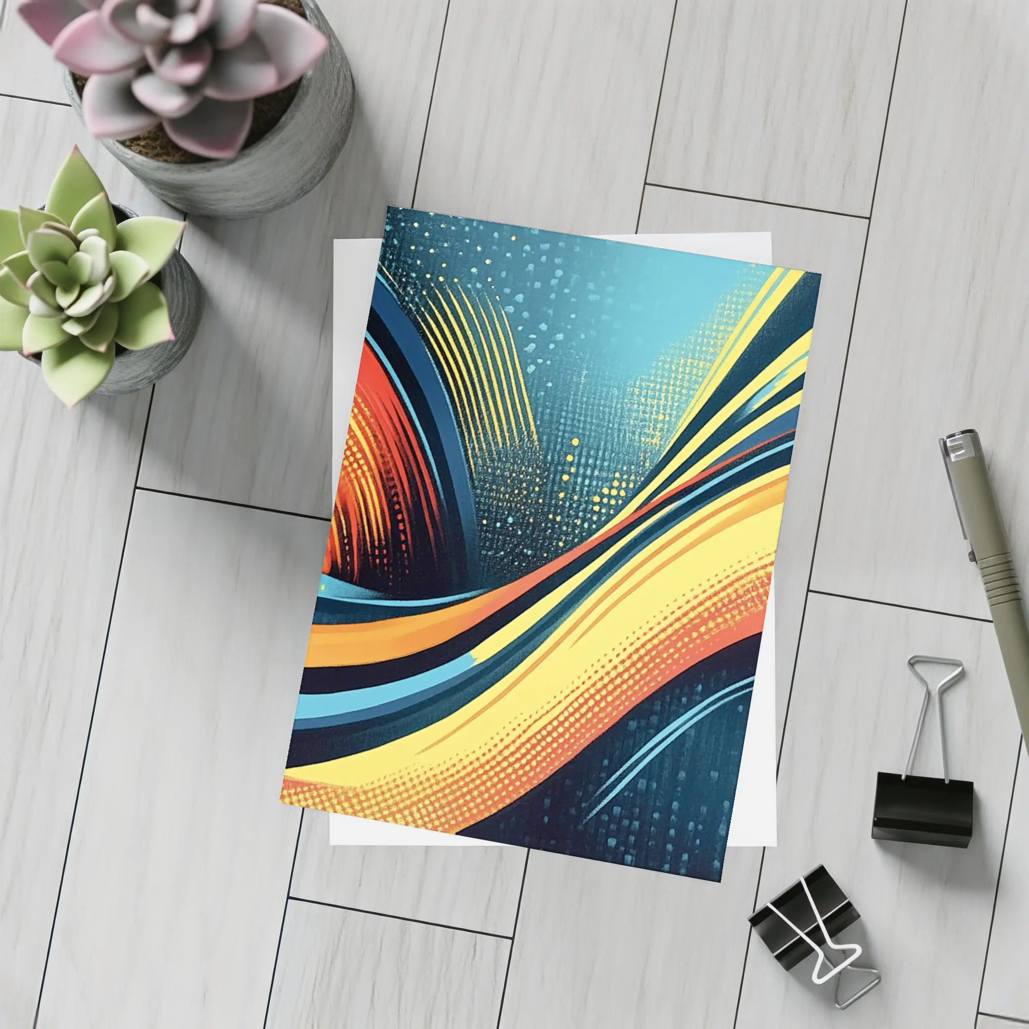 Bold Wave Abstract Art Blue Orange – Postcards