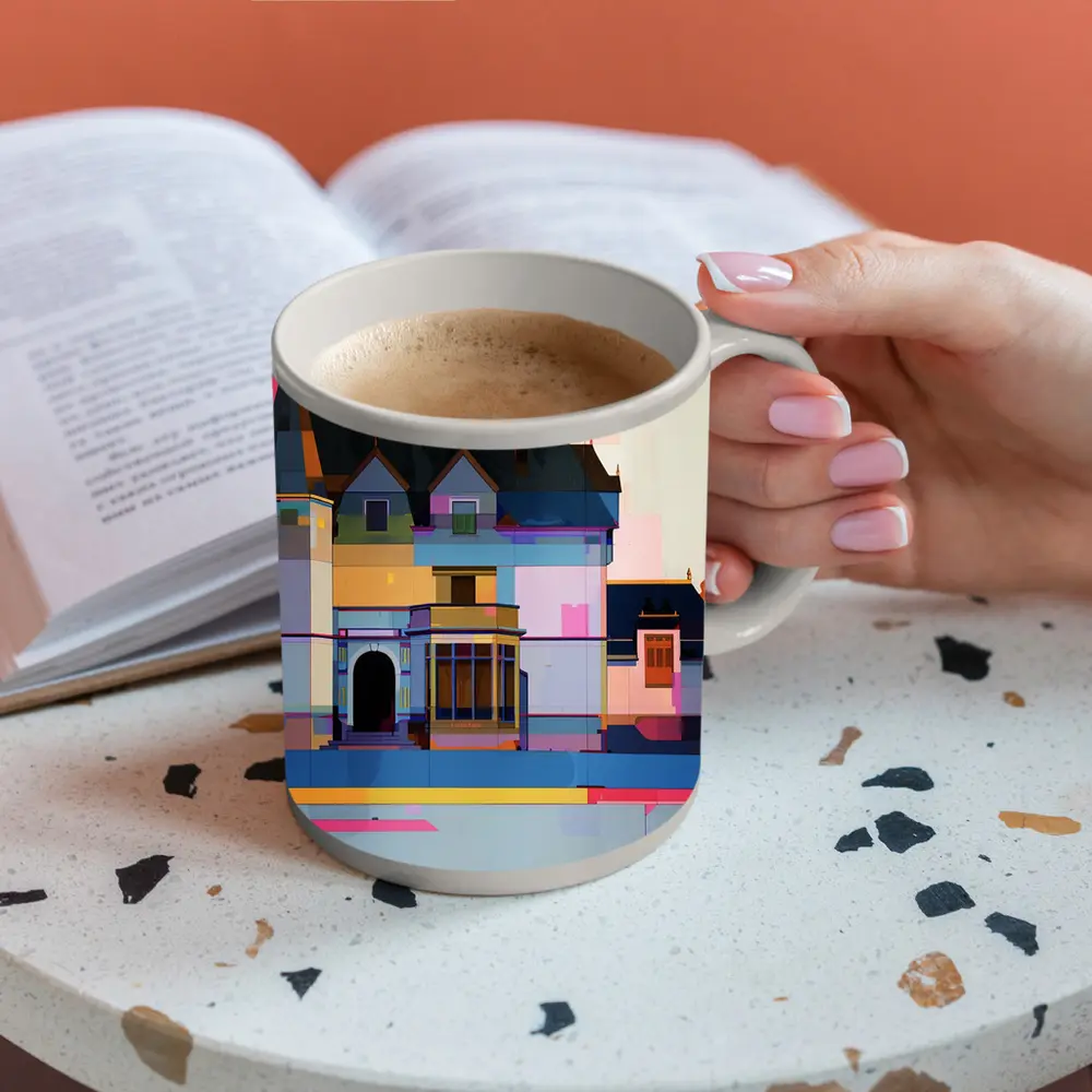 Colorful Victorian Mansion Pop Art Style – Mugs