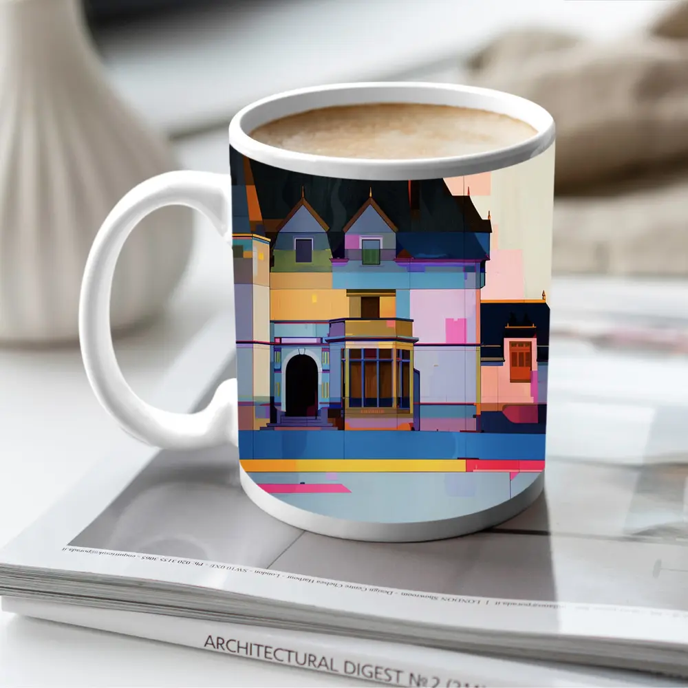 Colorful Victorian Mansion Pop Art Style – Mugs