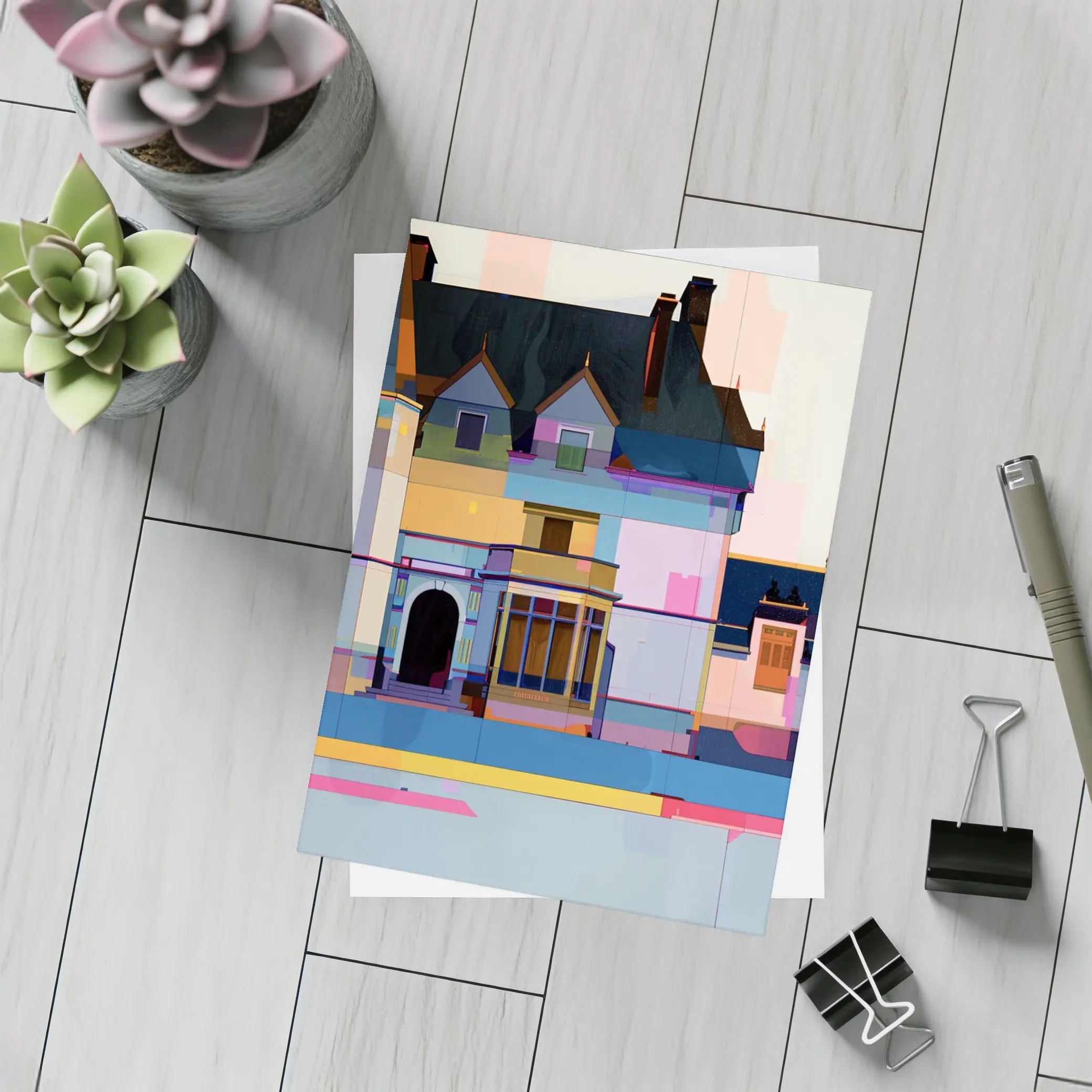 Colorful Victorian Mansion Pop Art Style – Postcards