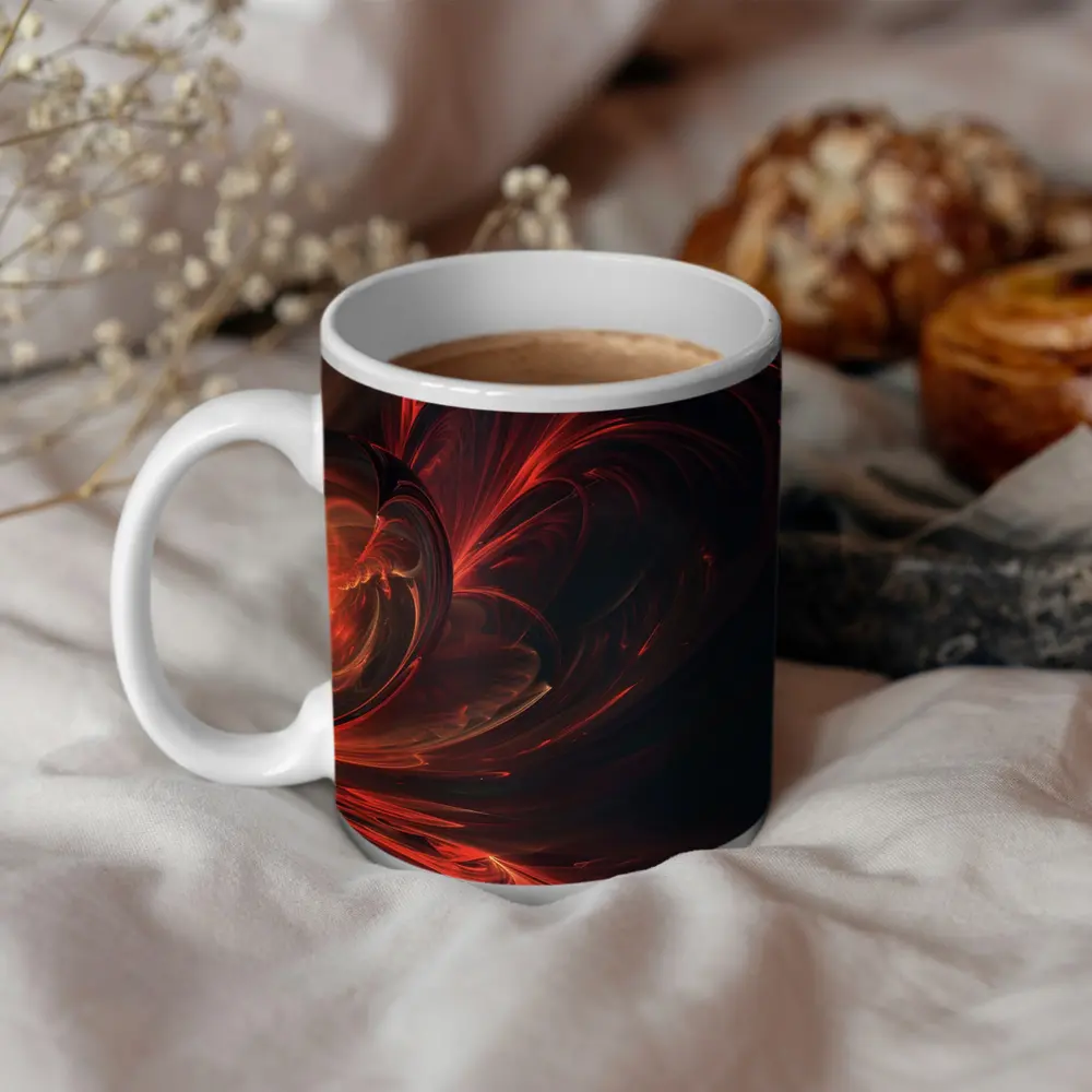 Dark Red Swirling Abstract Fractal Art – Mugs