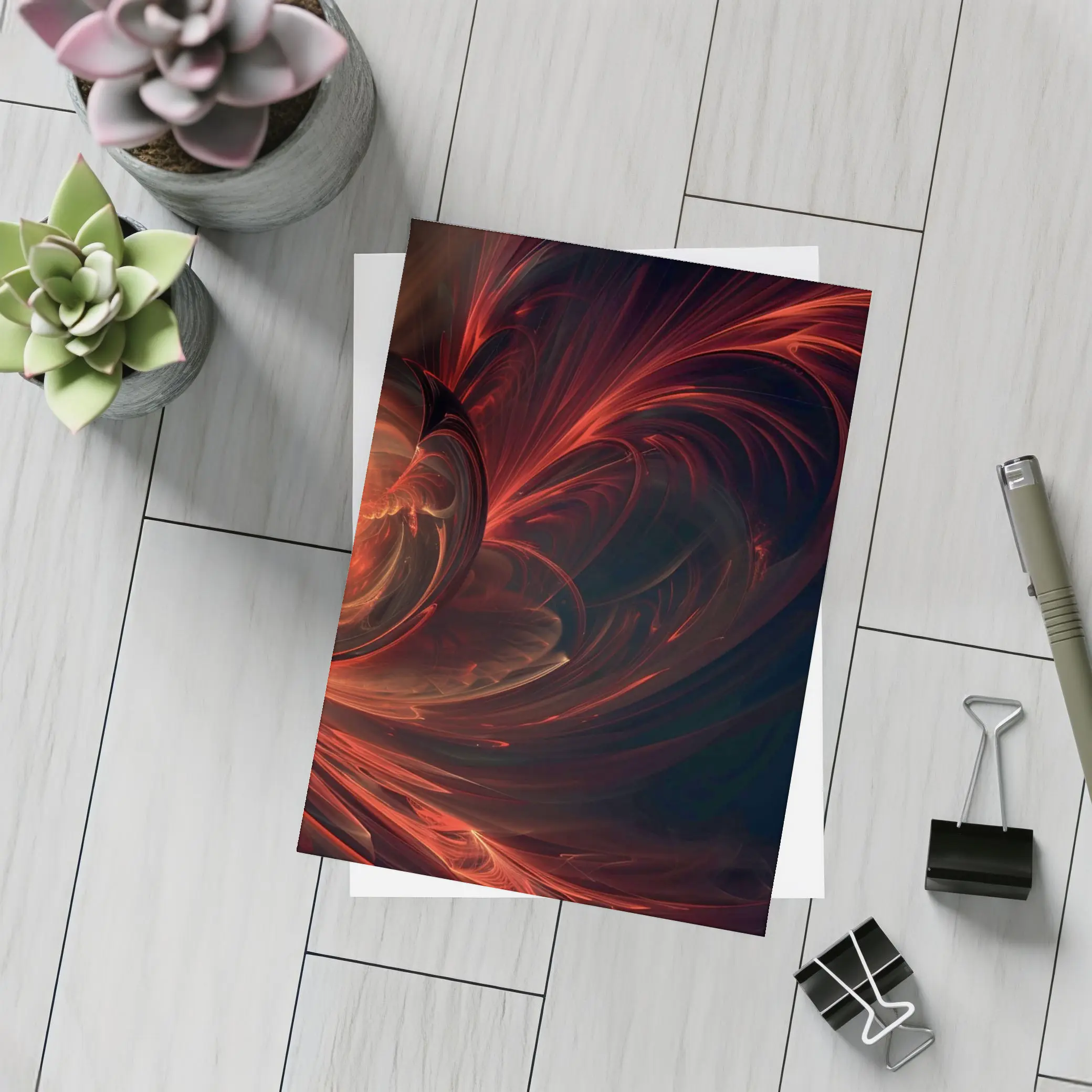 Dark Red Swirling Abstract Fractal Art – Postcards