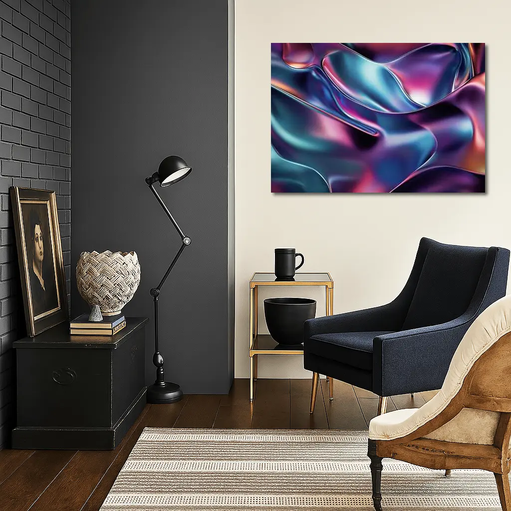 Iridescent Metallic Abstract Purple Blue Waves – Wall Art