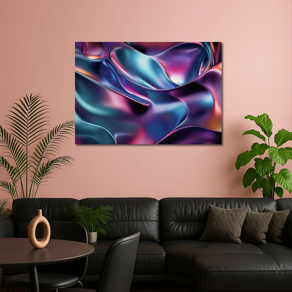 Iridescent Metallic Abstract Purple Blue Waves – Wall Art