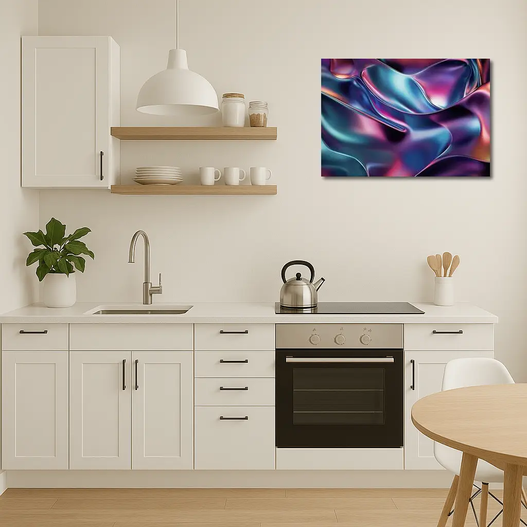 Iridescent Metallic Abstract Purple Blue Waves – Wall Art