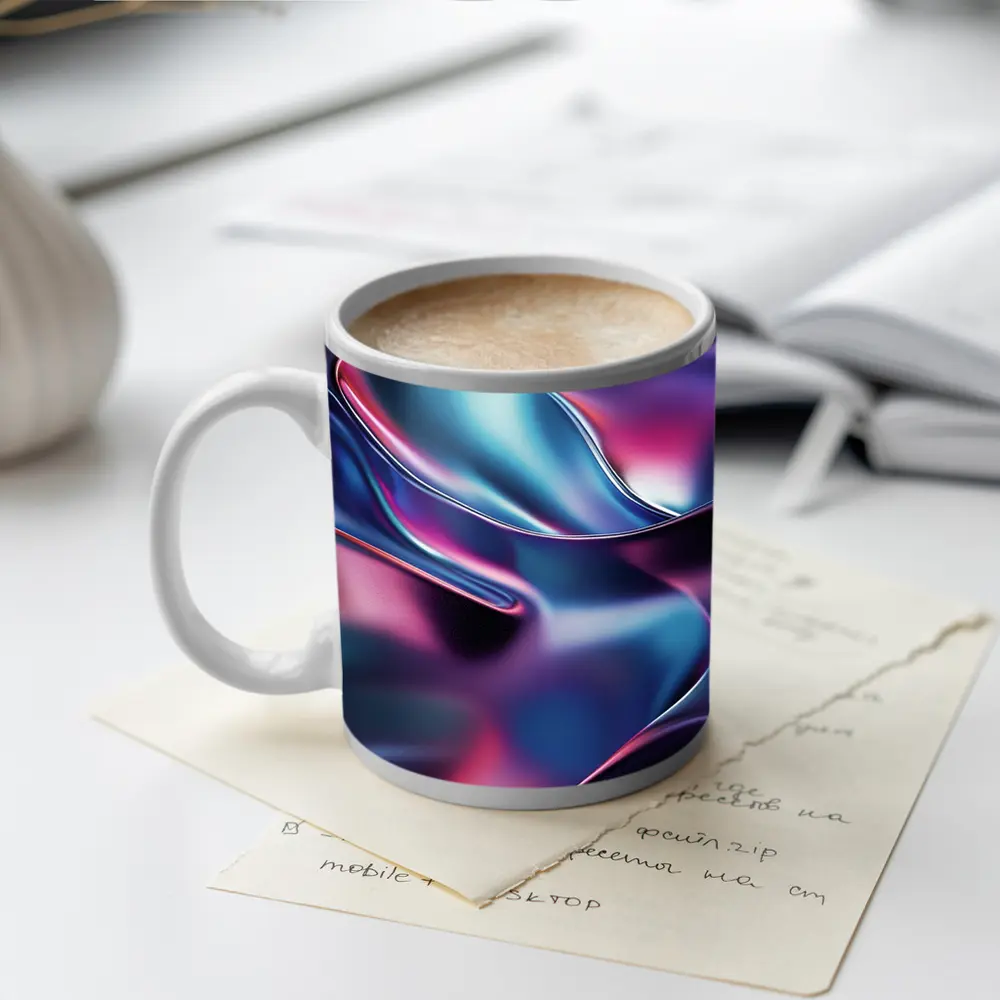 Iridescent Metallic Abstract Purple Blue Waves – Mugs