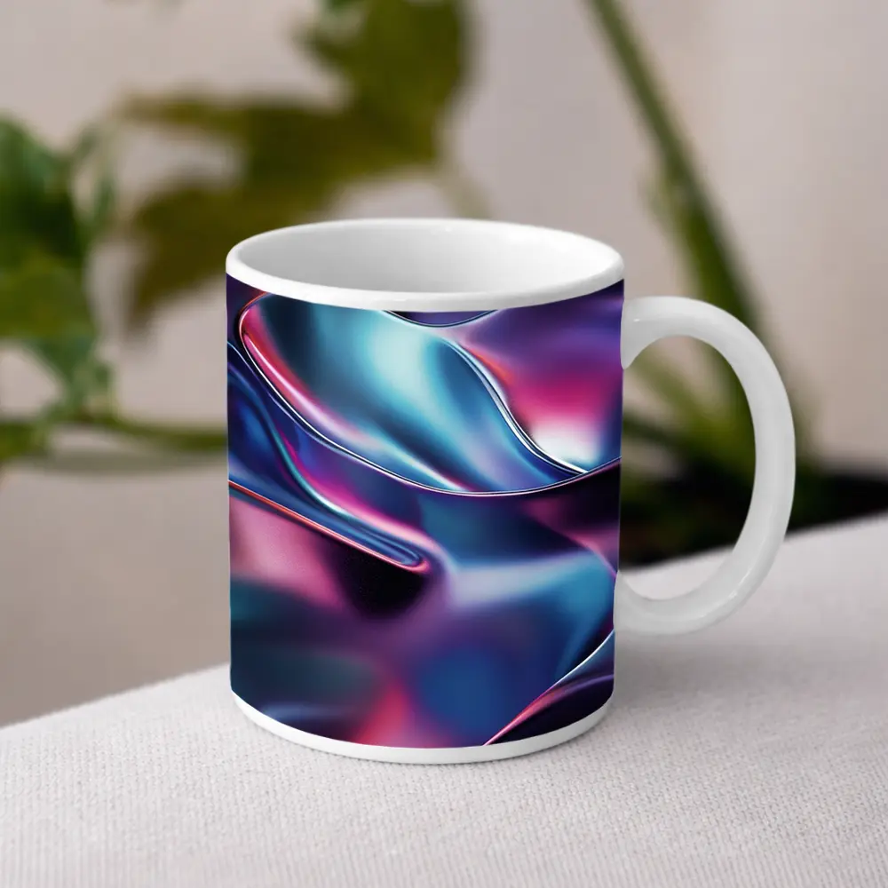 Iridescent Metallic Abstract Purple Blue Waves – Mugs
